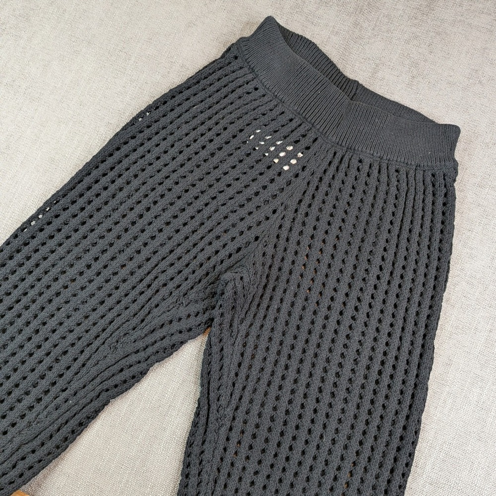 Free People FB Beach Pants Women S Black Open Knit Crochet Wide Leg Cover up